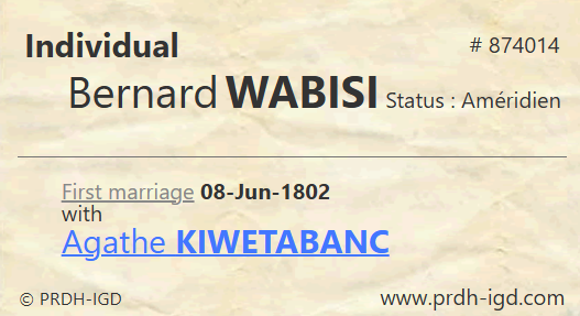 PRDH individual record for Bernard Wabisi