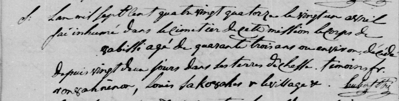 Detail of 1794 original register burial of 8abissi aged 43