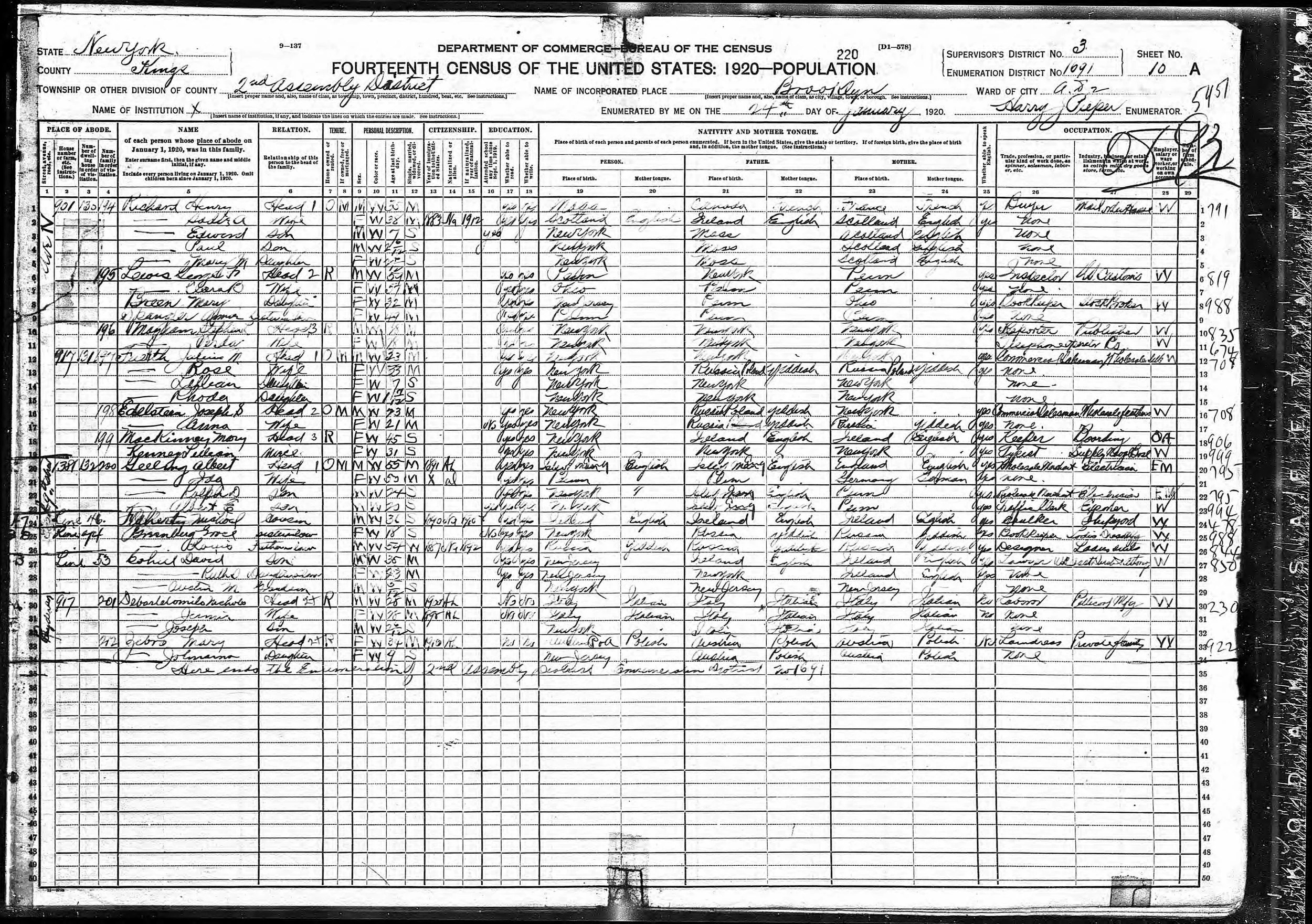 1920 Census Mary MacKinney