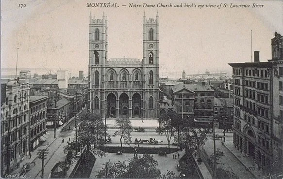 Notre-Dame Basilica and Bird's Eye View of St. Lawrence River, Montreal