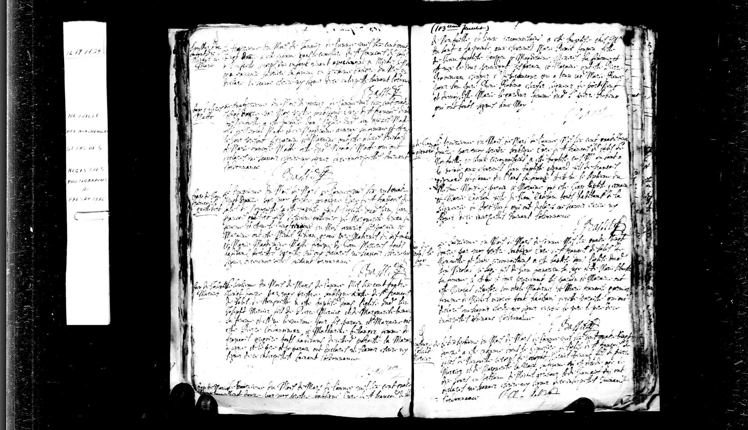 Baptism register Nicolas Lesage 1692