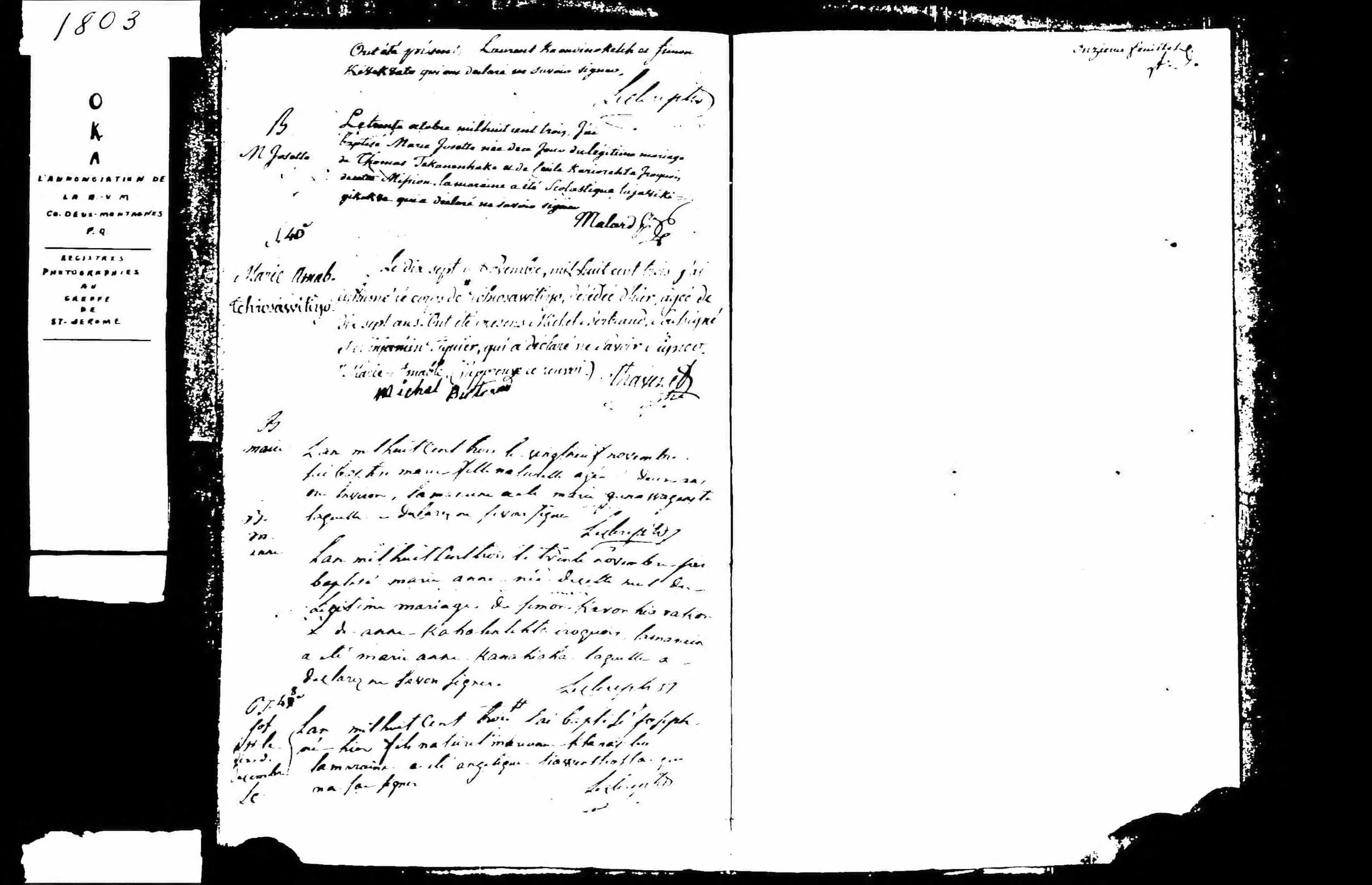 Continuation of 1803 Thérèse burial record showing Leclercq signature