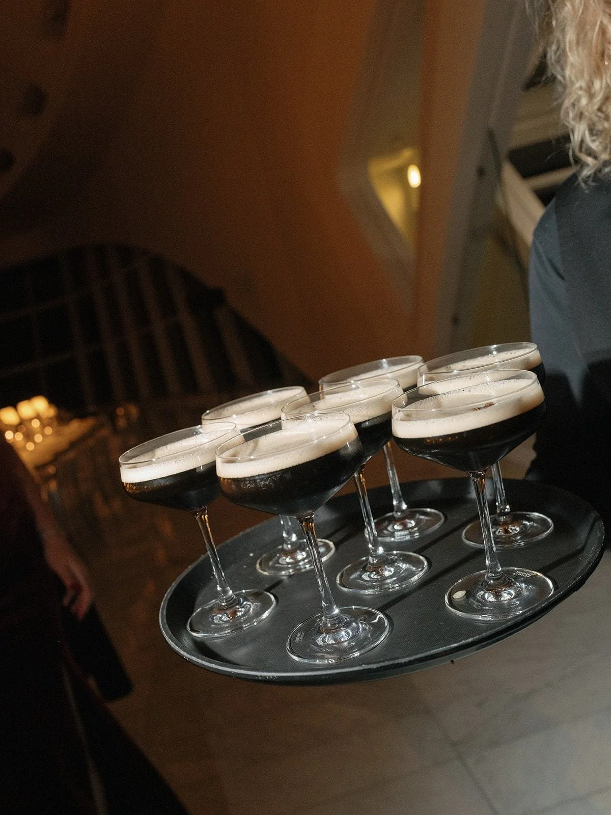 A tray of espresso martinis carried through the reception