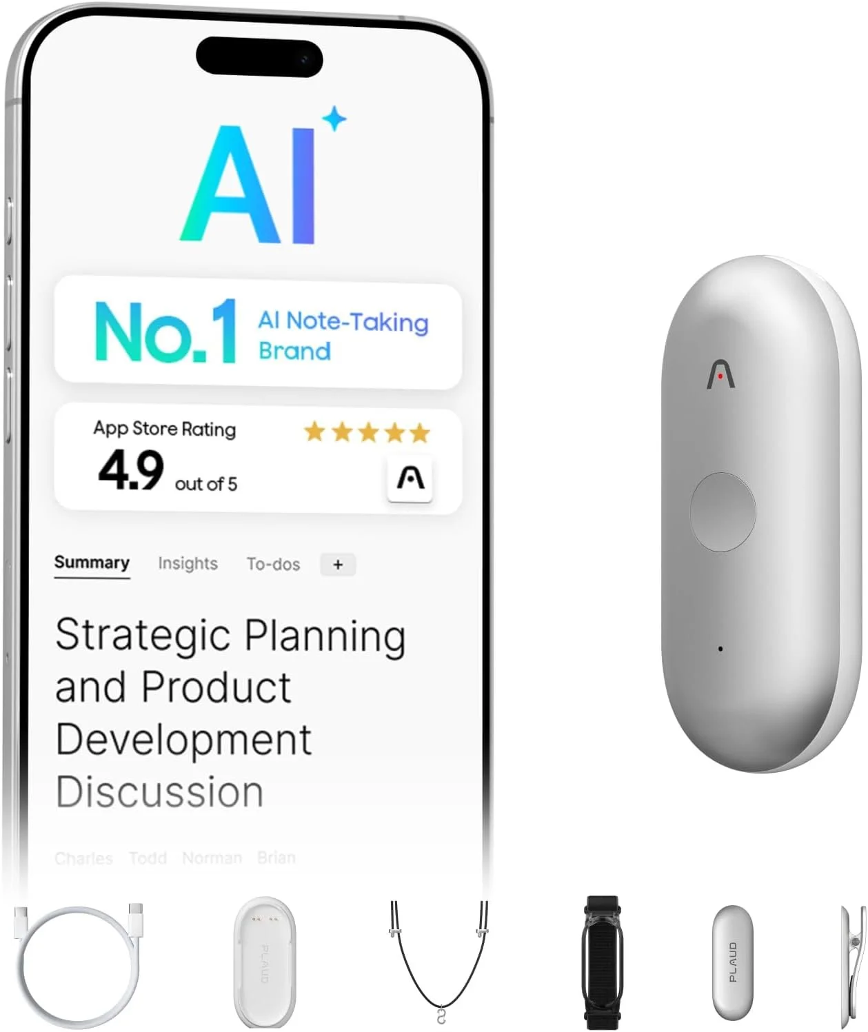 PLAUD NotePin S Wearable AI Voice Recorder