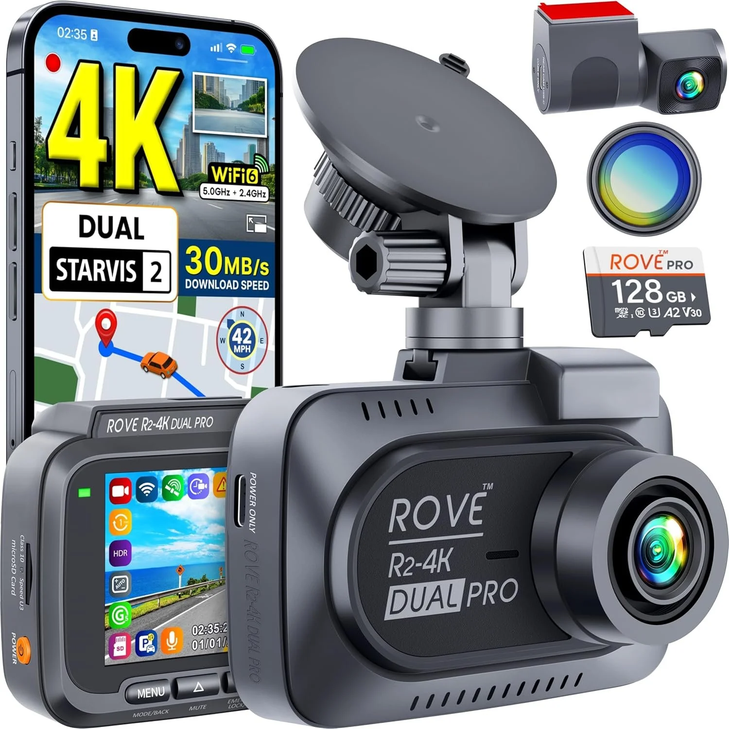 ROVE R2-4K Dual PRO Front and Rear Dash Cam
