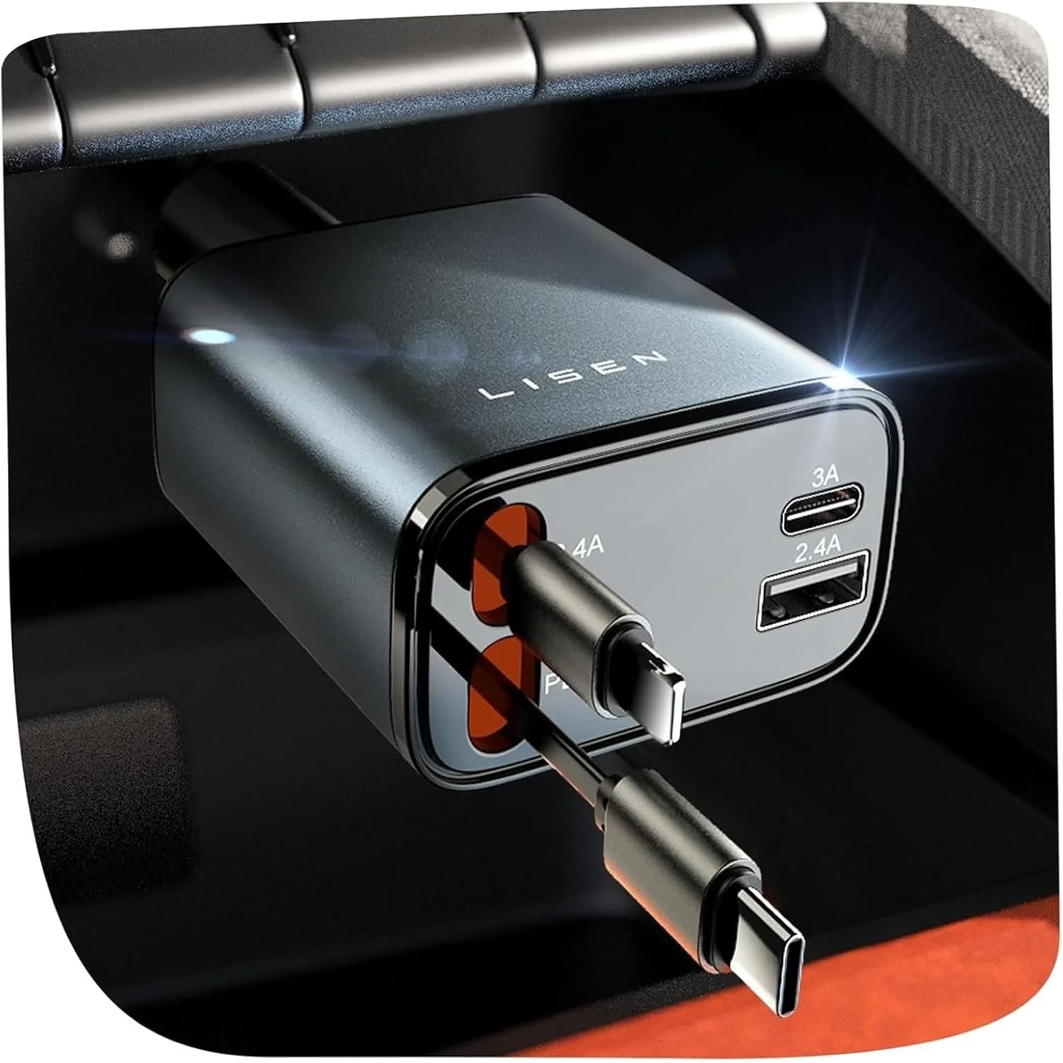 LISEN 84W 4-in-1 Retractable Car Charger