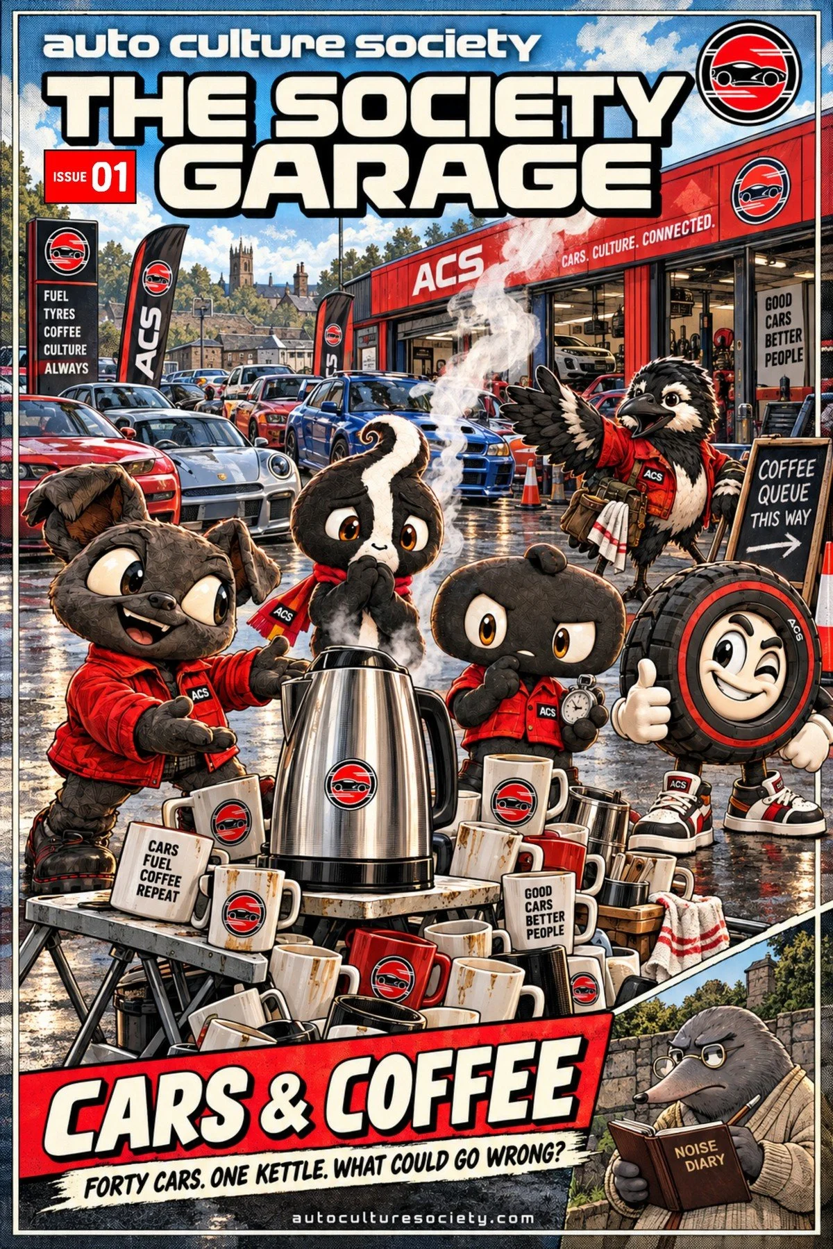The Society Garage Issue 01: Cars & Coffee, original comic cover