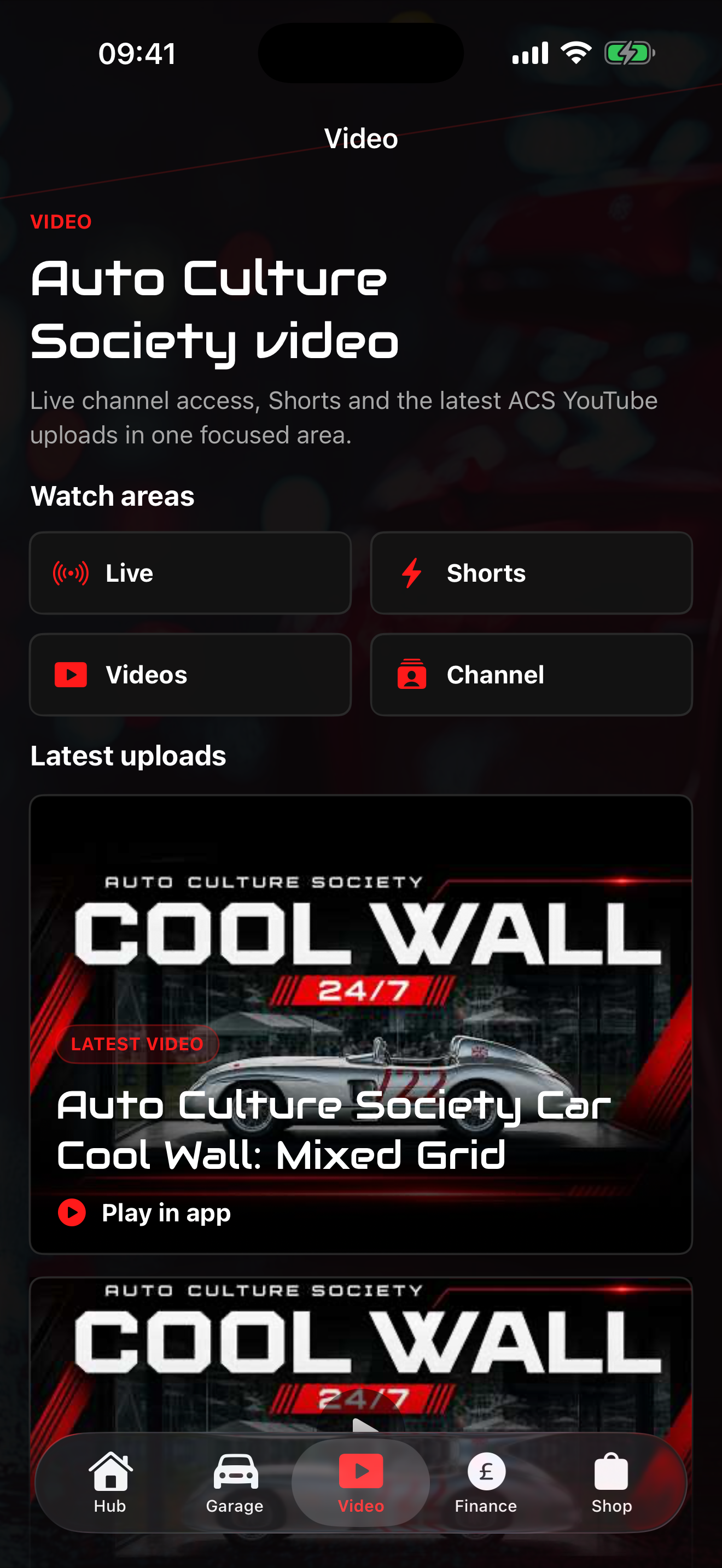 Auto Culture Society Car Hub video screen