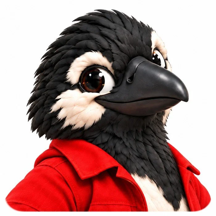 Rook, the collector, in the original plush character design