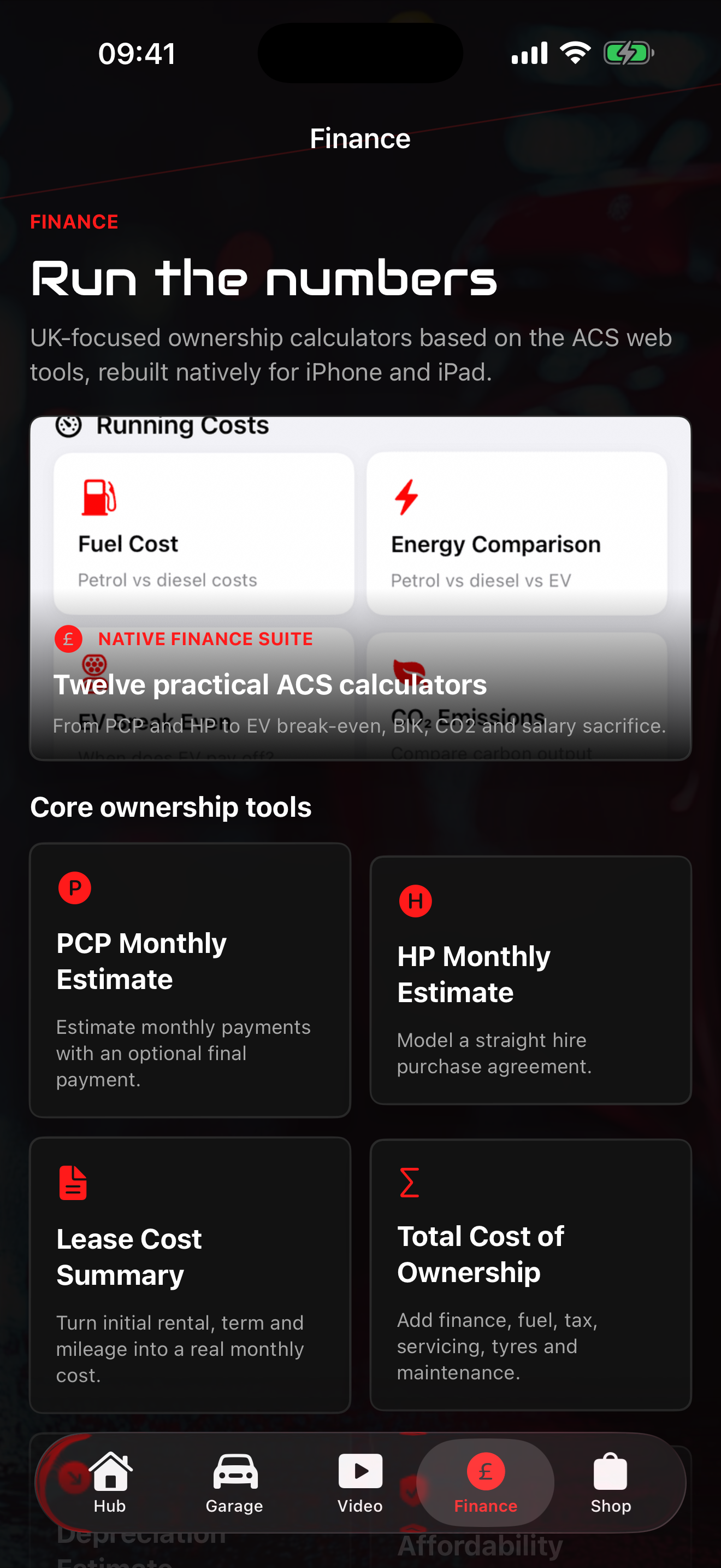 Auto Culture Society Car Hub finance screen