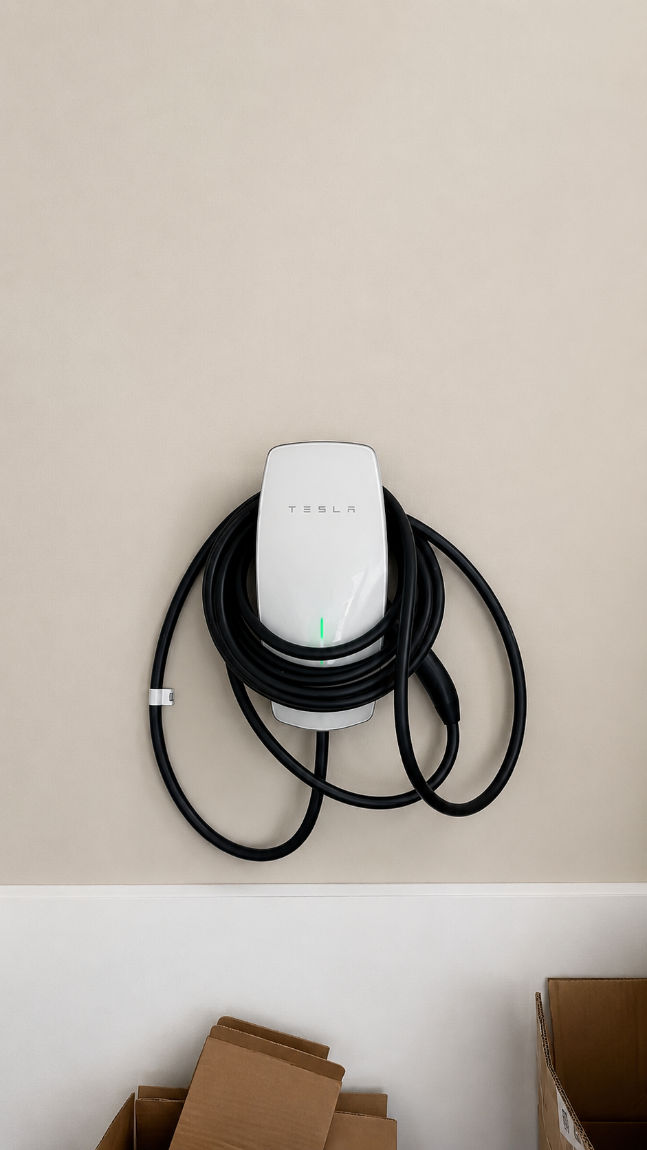 Tesla Wall Connector installed on garage wall