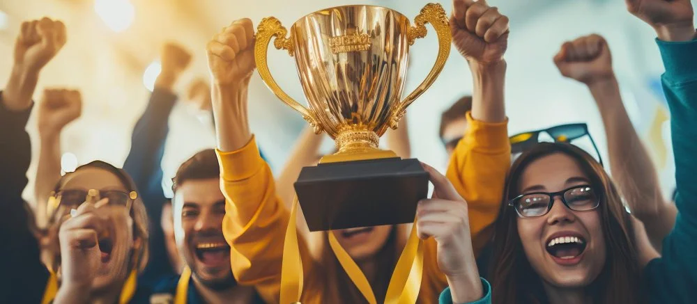 A team celebrating success together