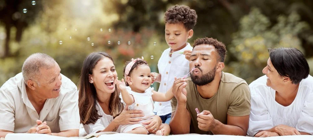 A family sharing a warm and joyful moment together