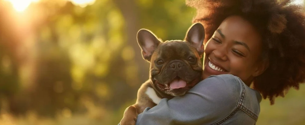 A woman enjoying a peaceful moment outdoors with her dog