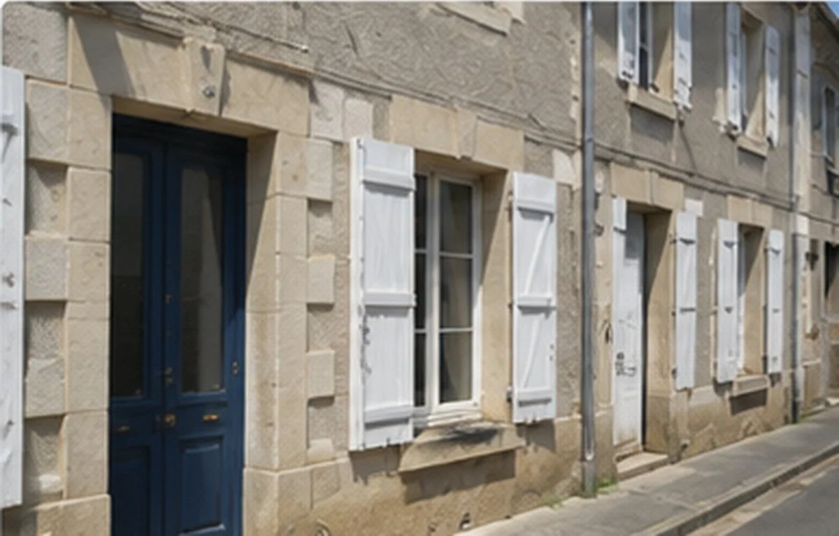 Façade en pierre d’une maison ancienne de centre-ville