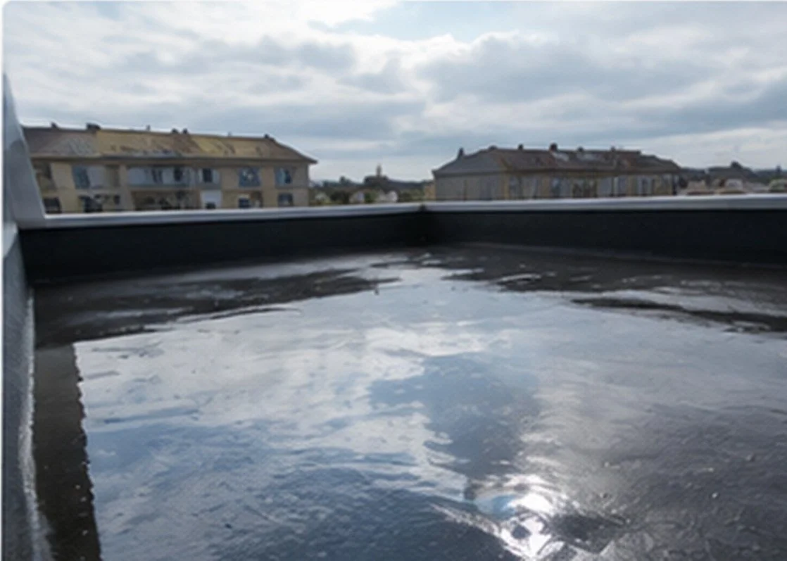 Eau stagnante sur une toiture-terrasse en membrane d’étanchéité