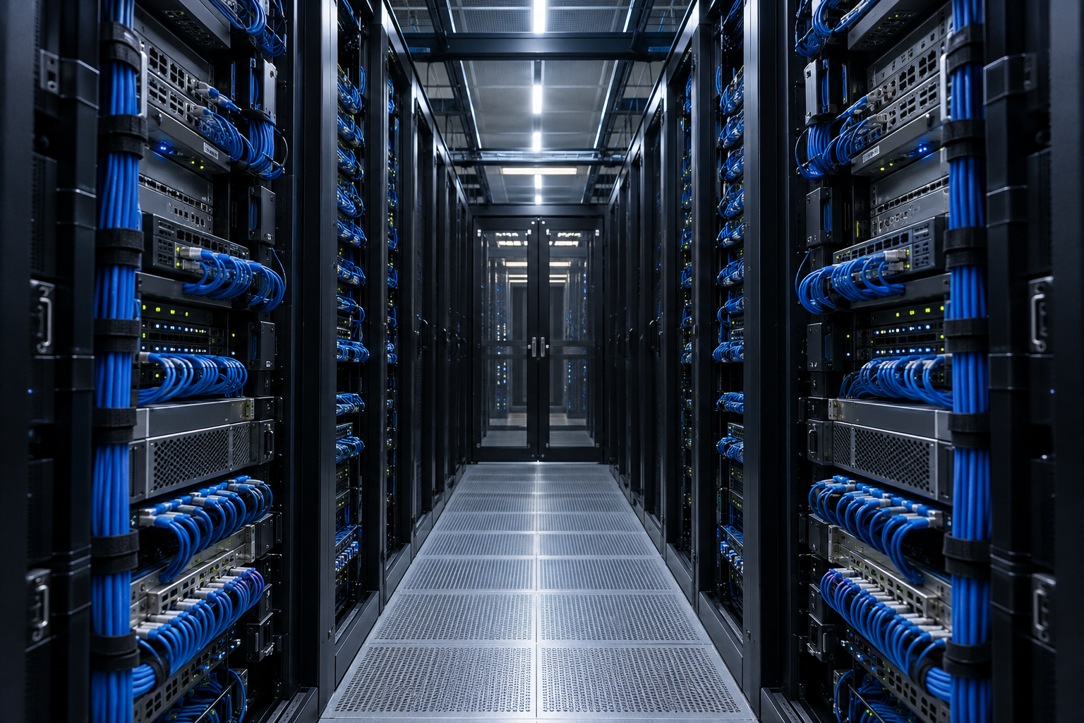 Structured network cabling and equipment racks in a data center