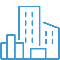 A blue icon depicting a cluster of corporate buildings.