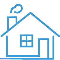 A blue icon depicting a house.