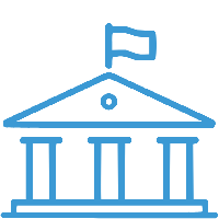 A blue icon depicting an institution.