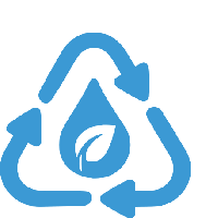 A blue triangle recycling symbol.