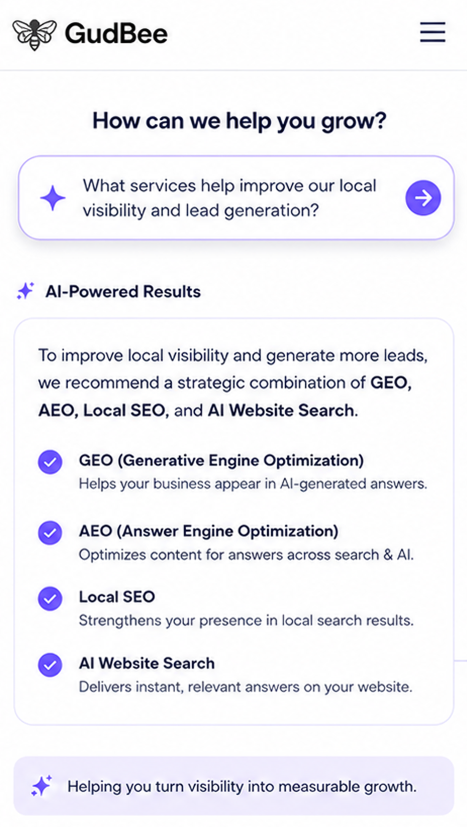 GudBee AI-powered website results interface