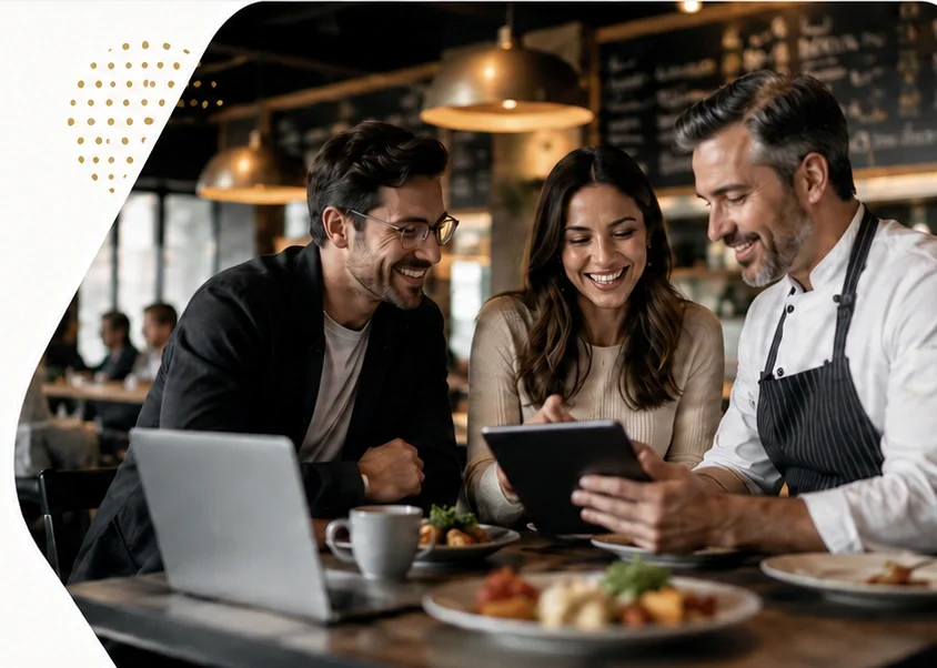 Restaurant professionals reviewing a custom restaurant growth strategy