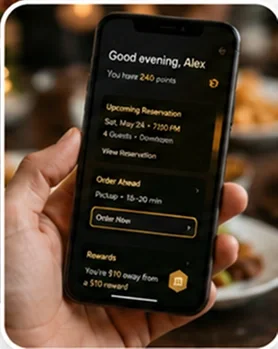 Restaurant customer using a mobile loyalty and ordering experience