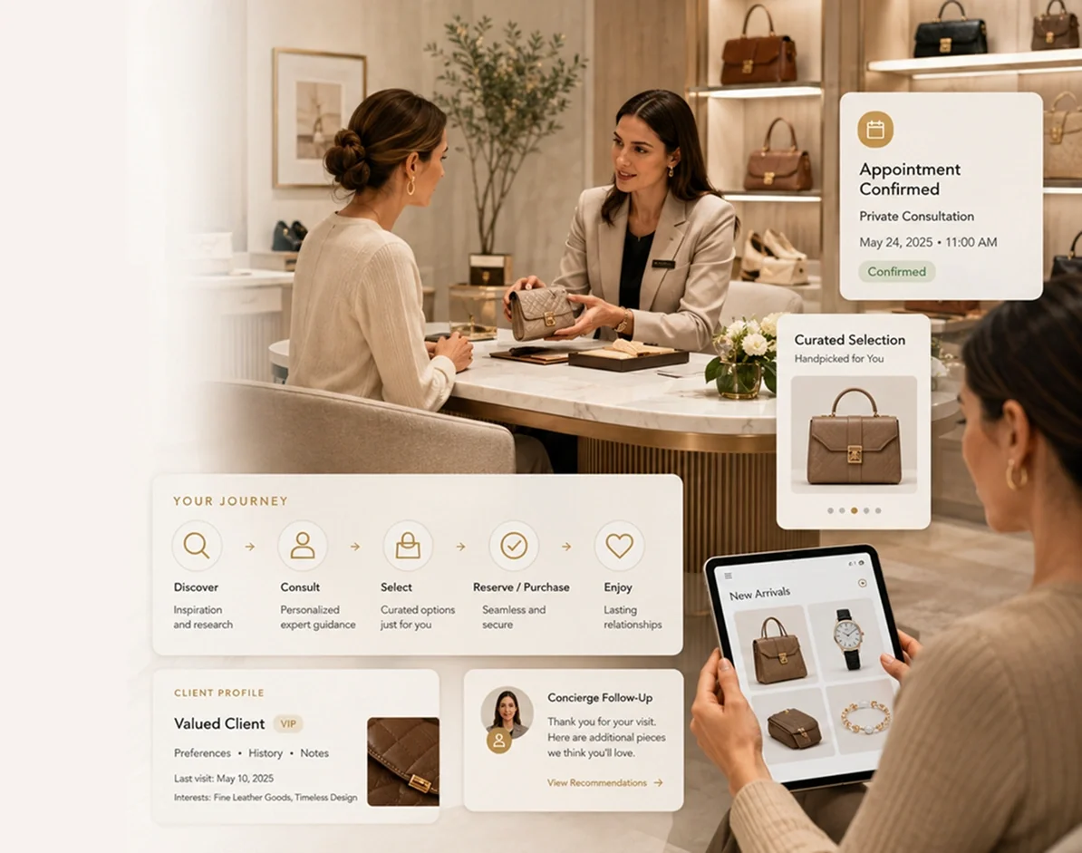 Luxury customer exploring a refined brand experience with personalized service