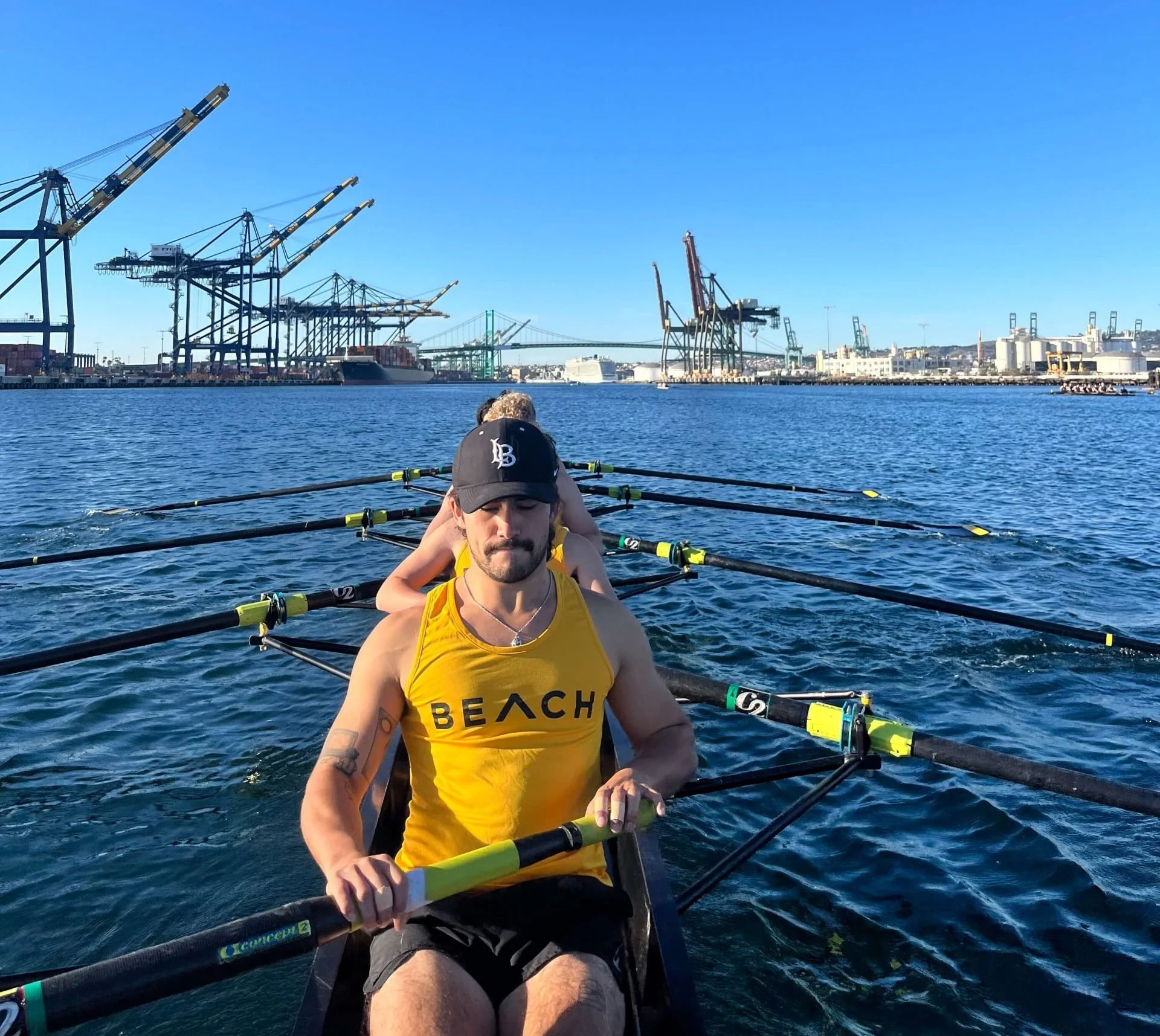 The novice eight boat with Giovanni in the stroke seat. 