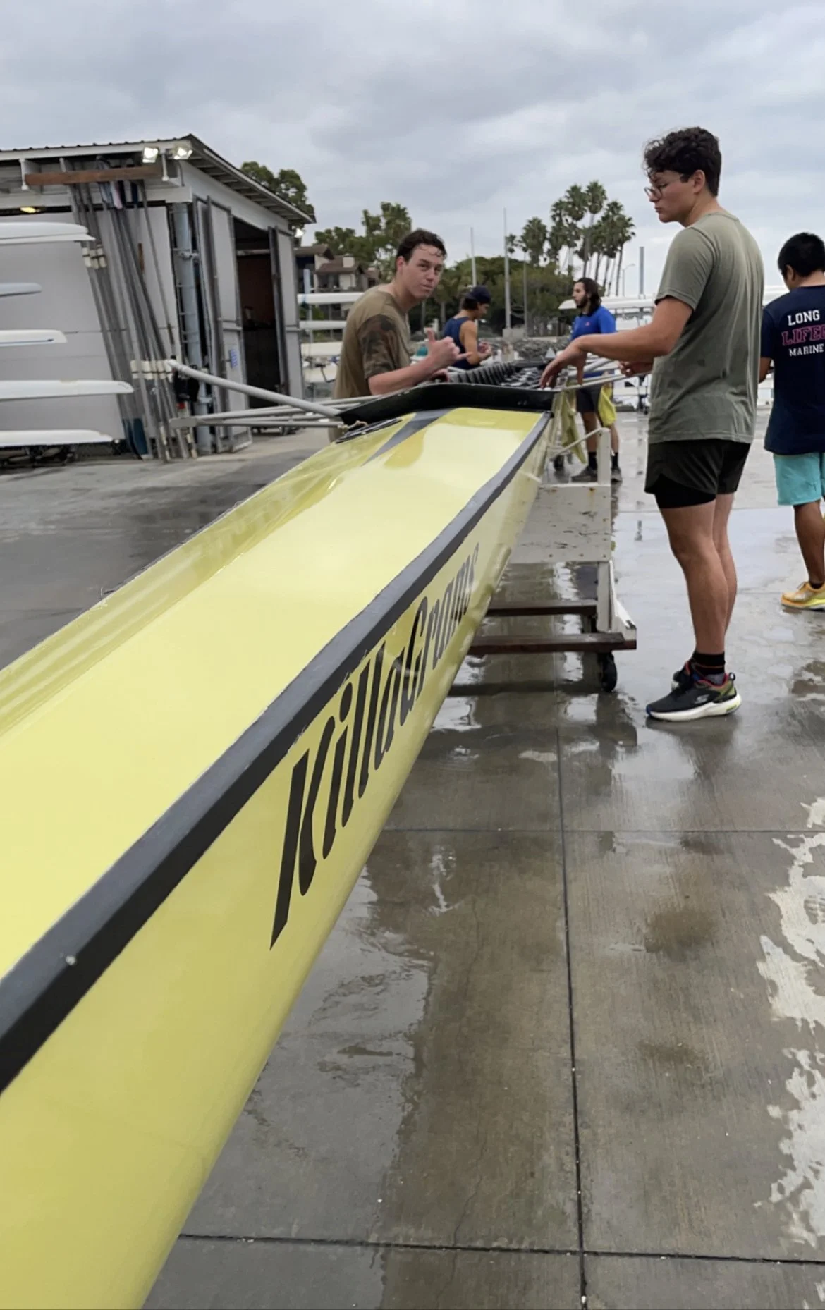 The Crew washes down the Killagrams eight after practice.