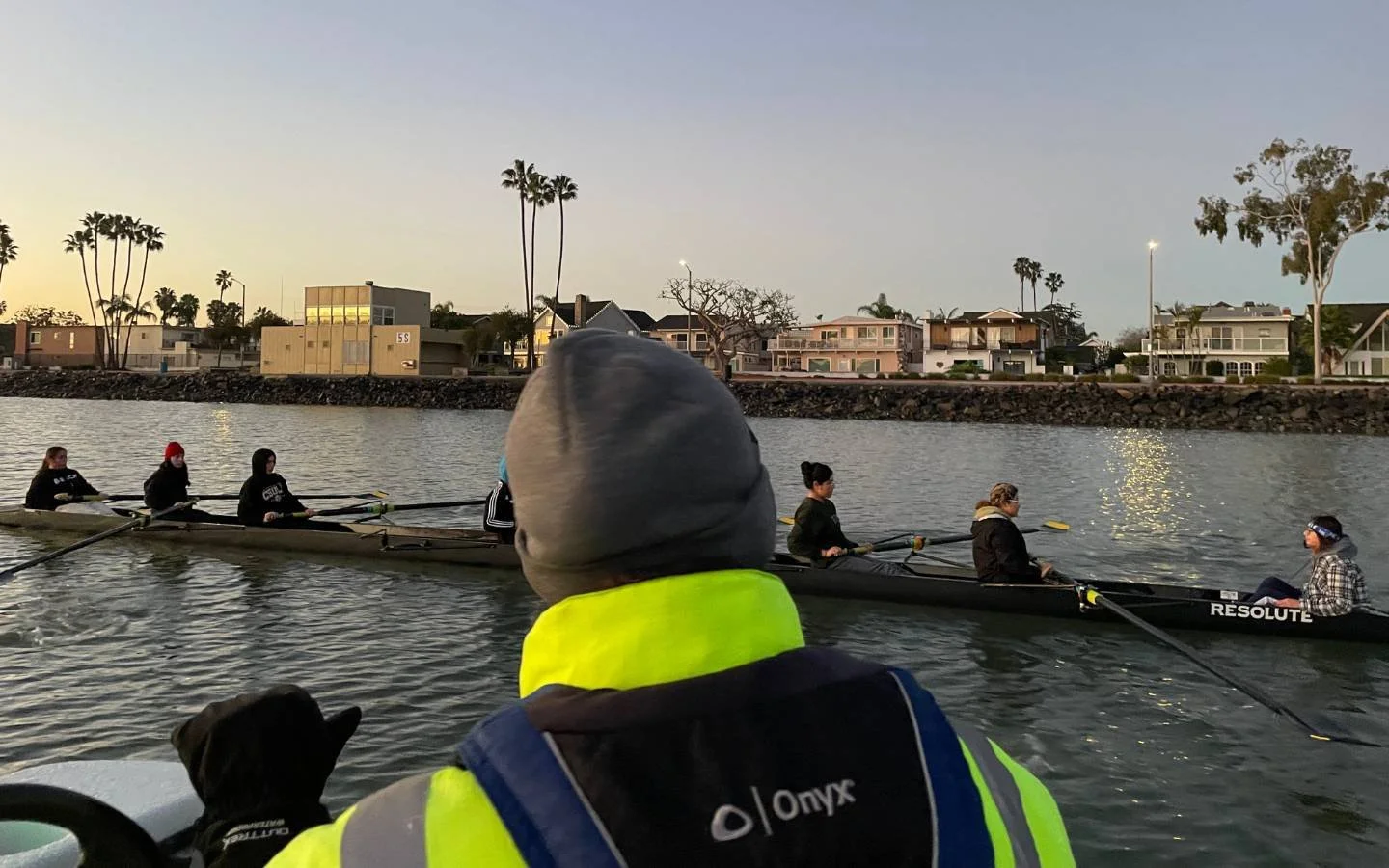 Coach Katrin instructs the crew through the five and glide drills.