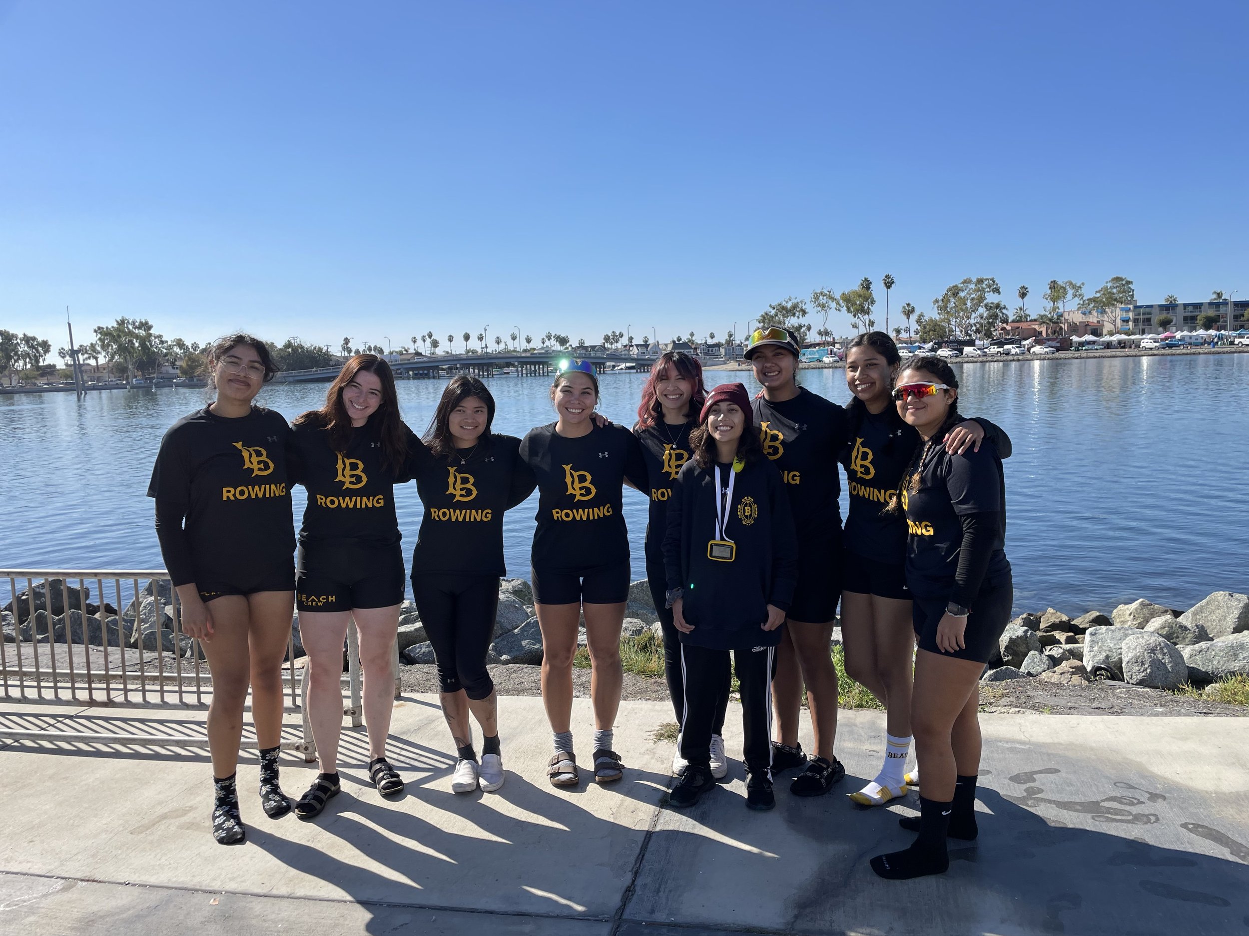 The Long Beach State Women's Crew poses for a group picture after the race. 