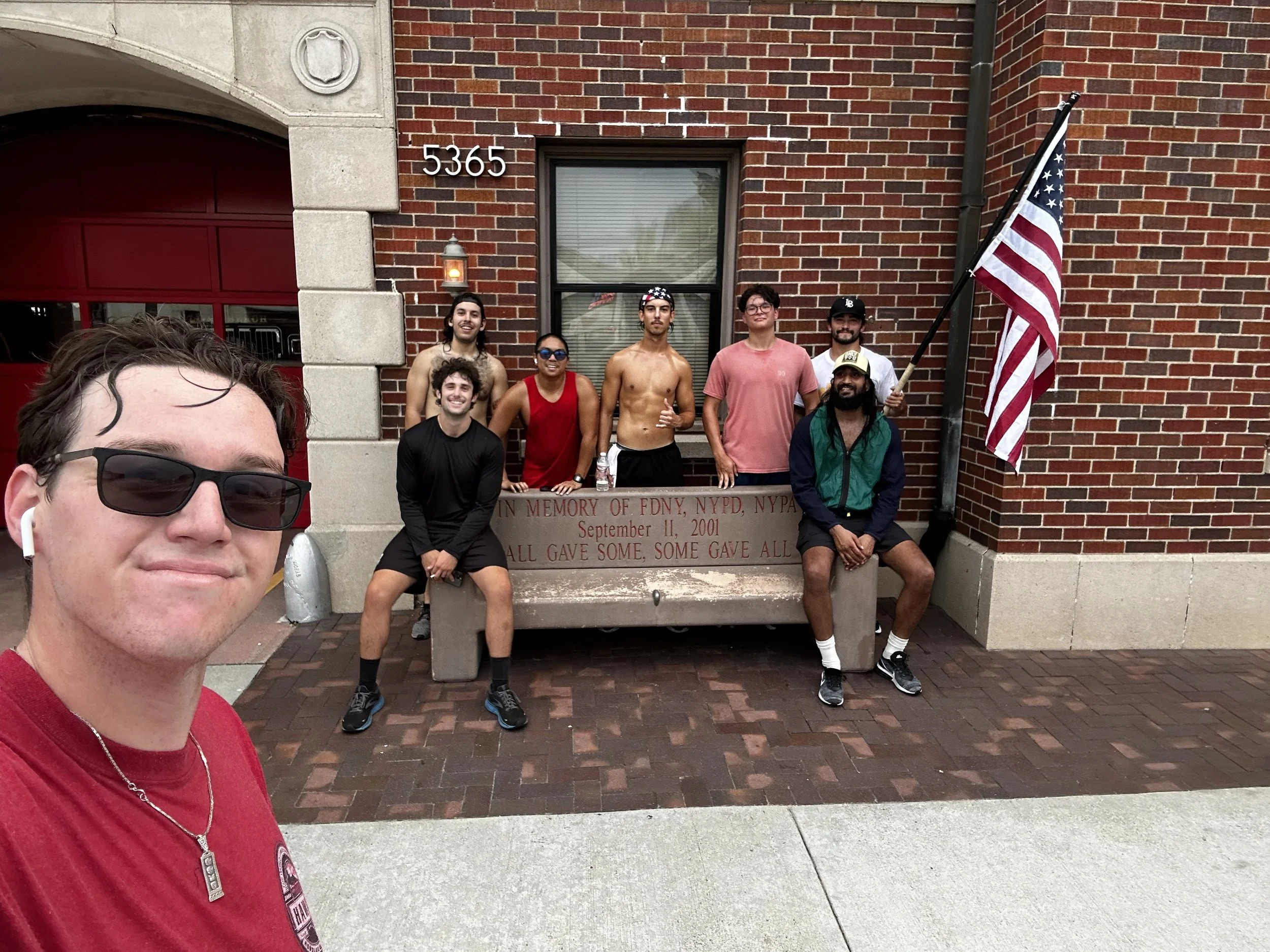 The Men's Crew at the 9/11 memorial bench.