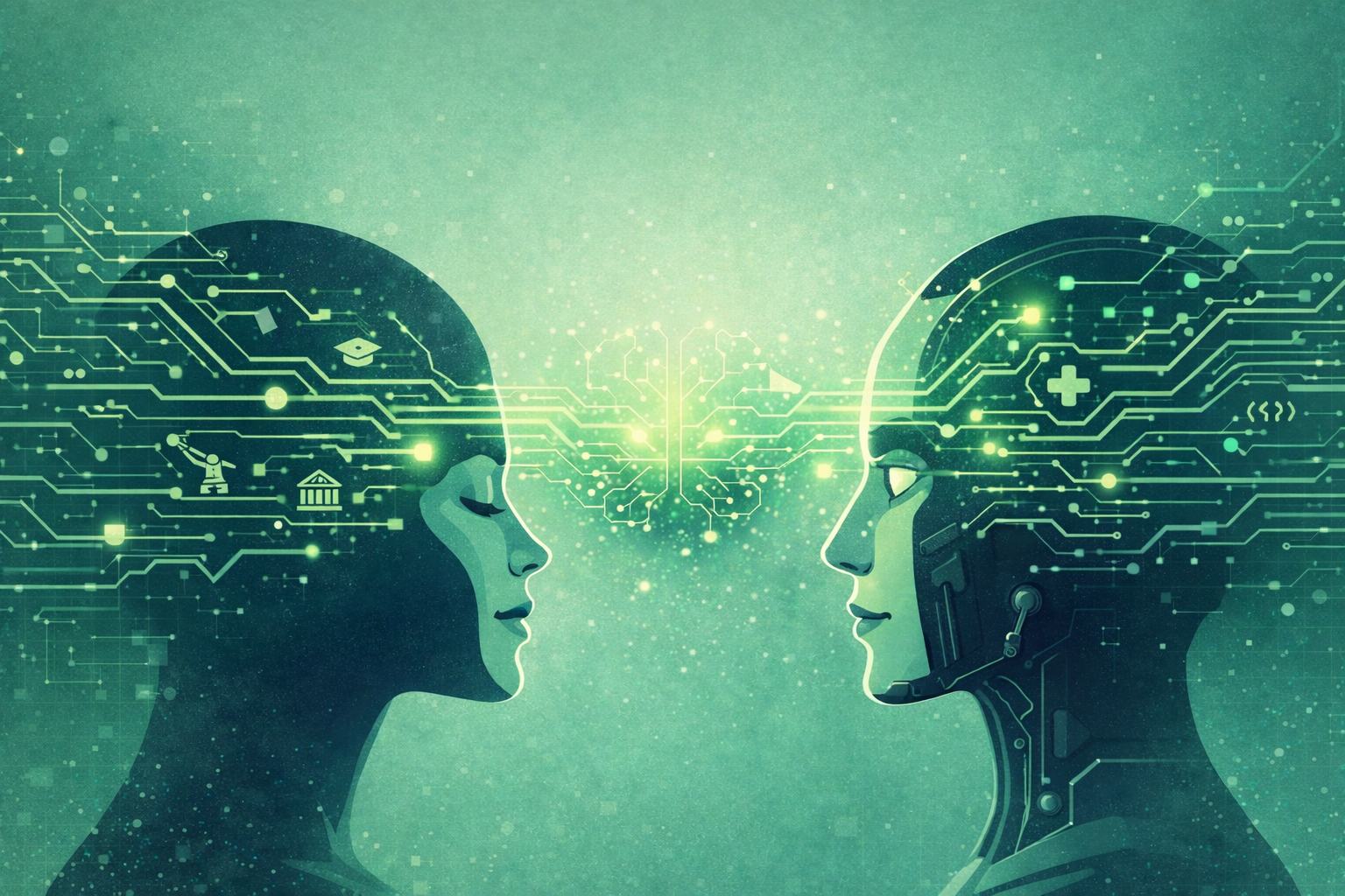 Human and AI facing each other in a collaborative signal network