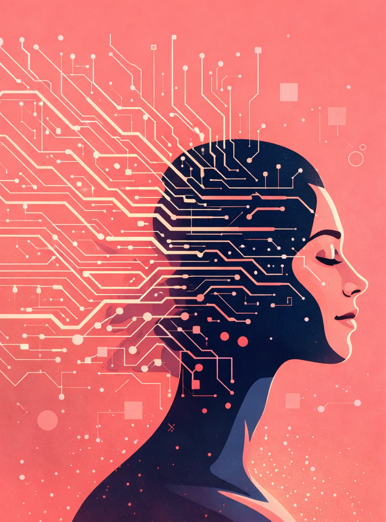 Human interacting with an AI system in a research environment