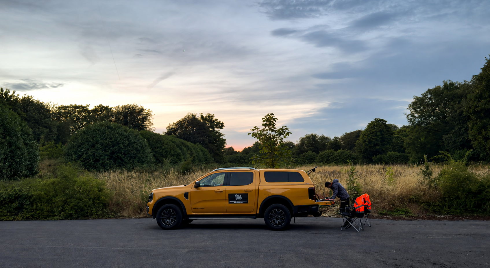 Rope and Rotor fieldwork vehicle set up in the countryside at dusk
