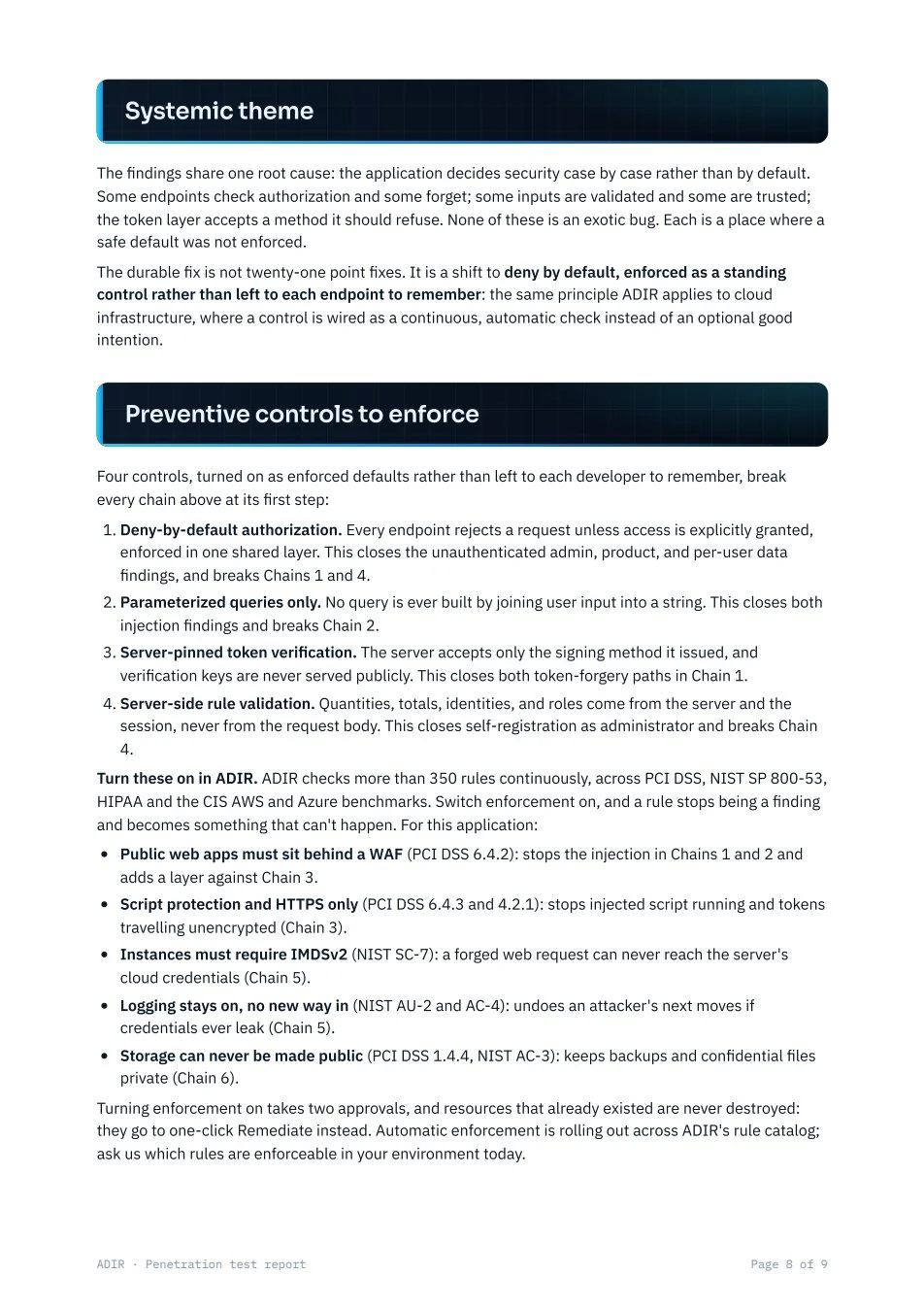 Sample report page 8: Systemic theme and controls to enforce