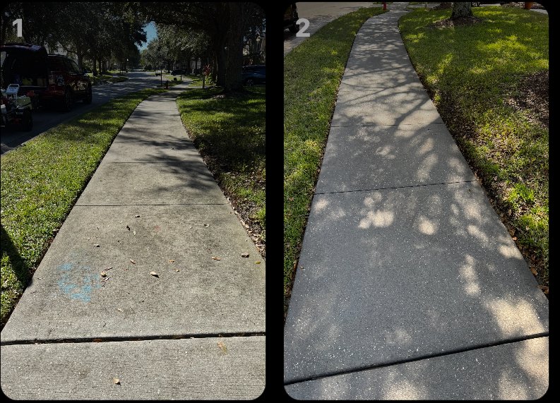 Before and after walkway cleaning