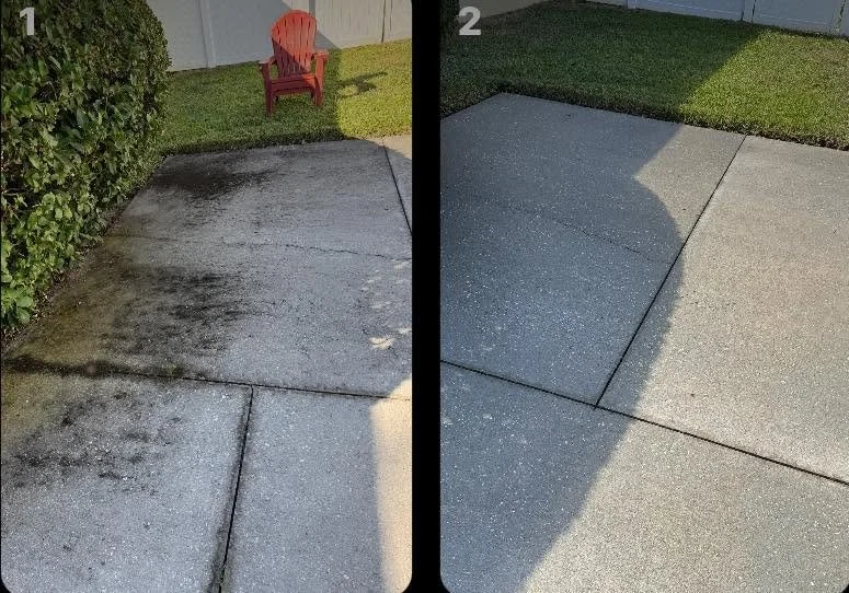 Before and after patio concrete cleaning