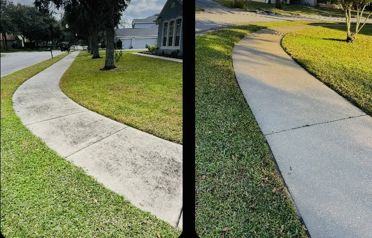Before and after walkway cleaning