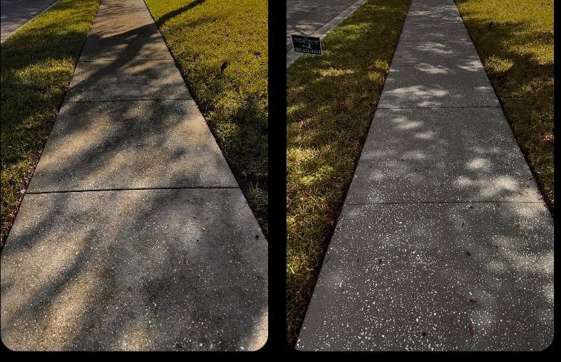 Before and after sidewalk cleaning