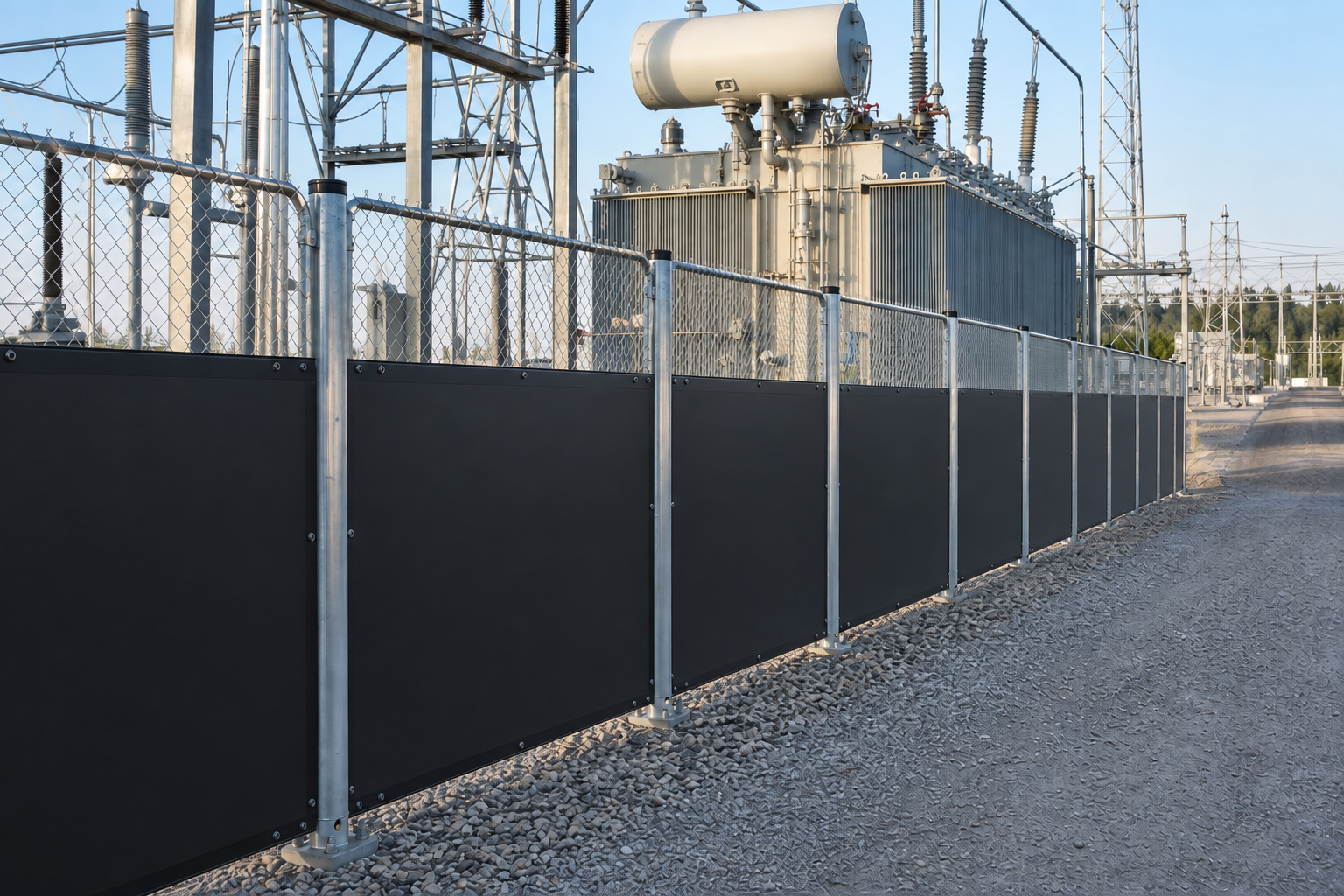 Ballistic security panels integrated into a substation perimeter fence