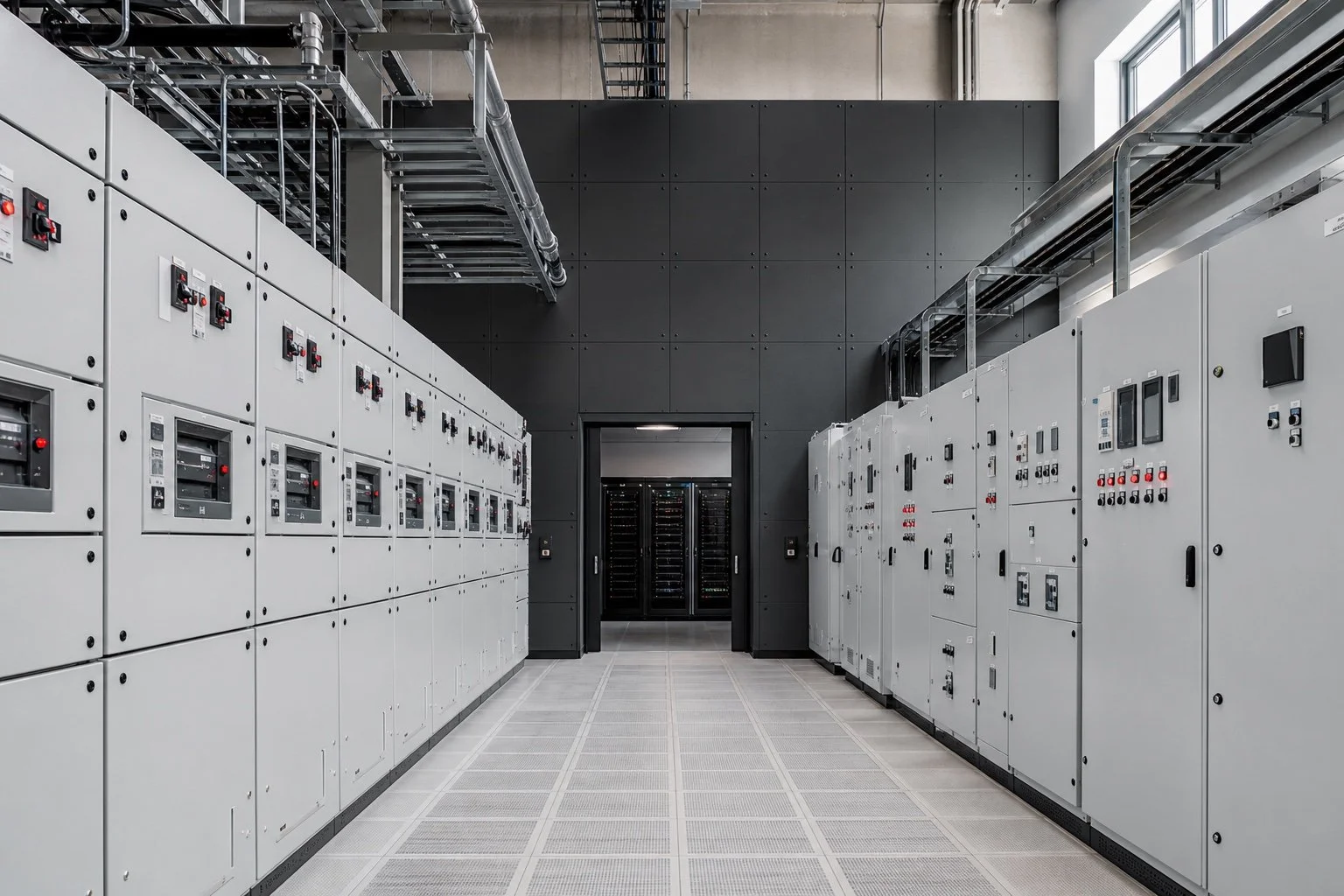 Electrical control room with protected equipment cabinets