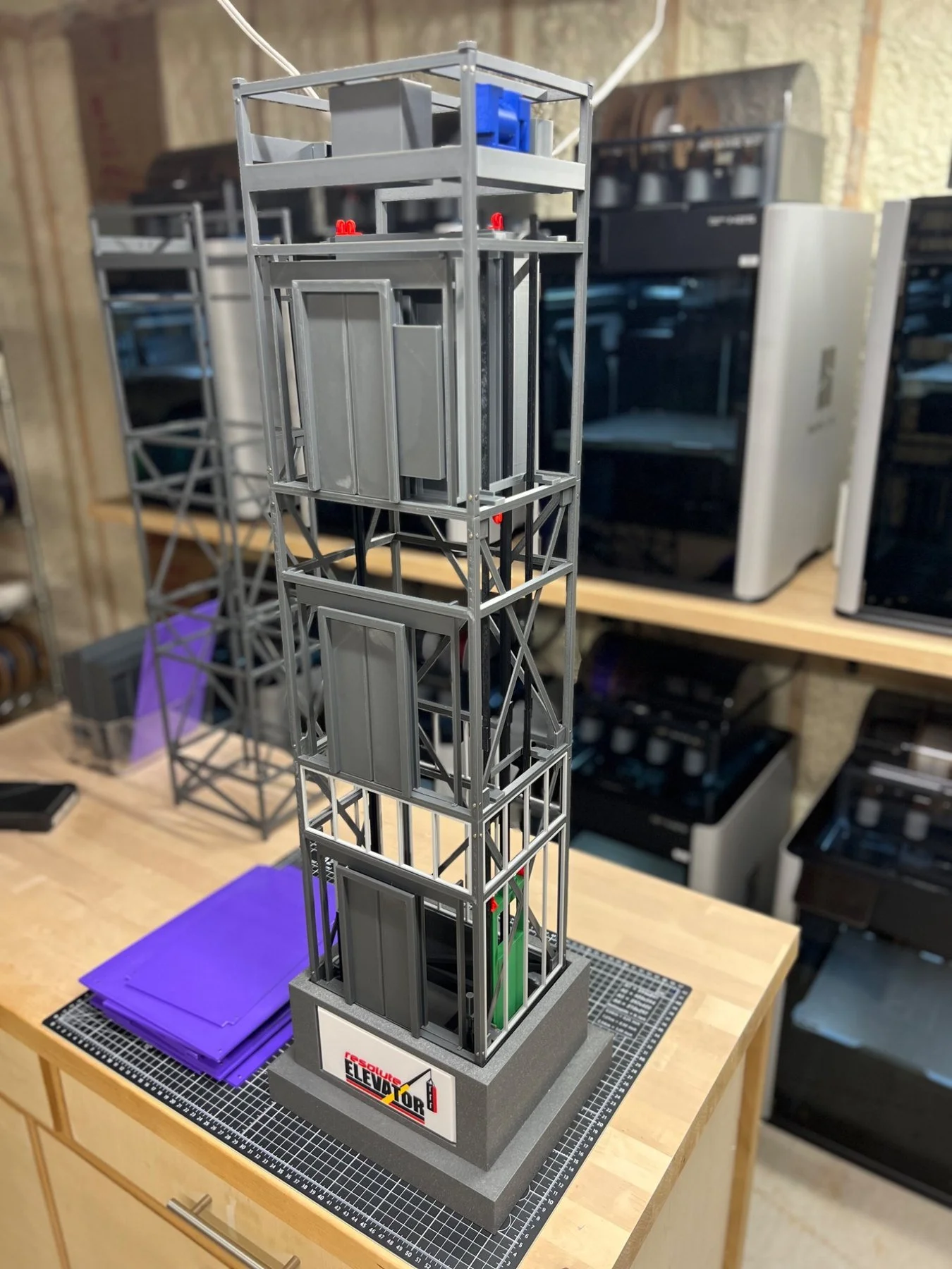 Simplified 3D printed elevator engineering display model