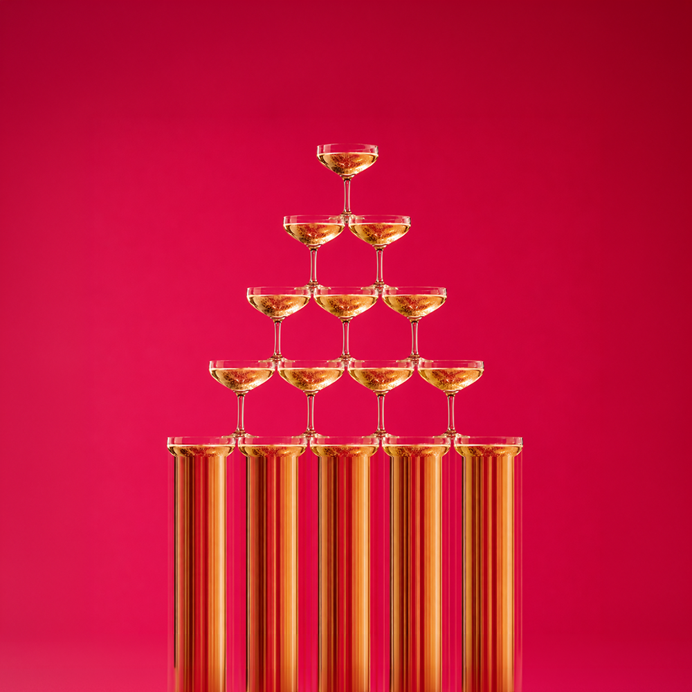 Champagne tower teaser for the 2027 Main Line venue reveal