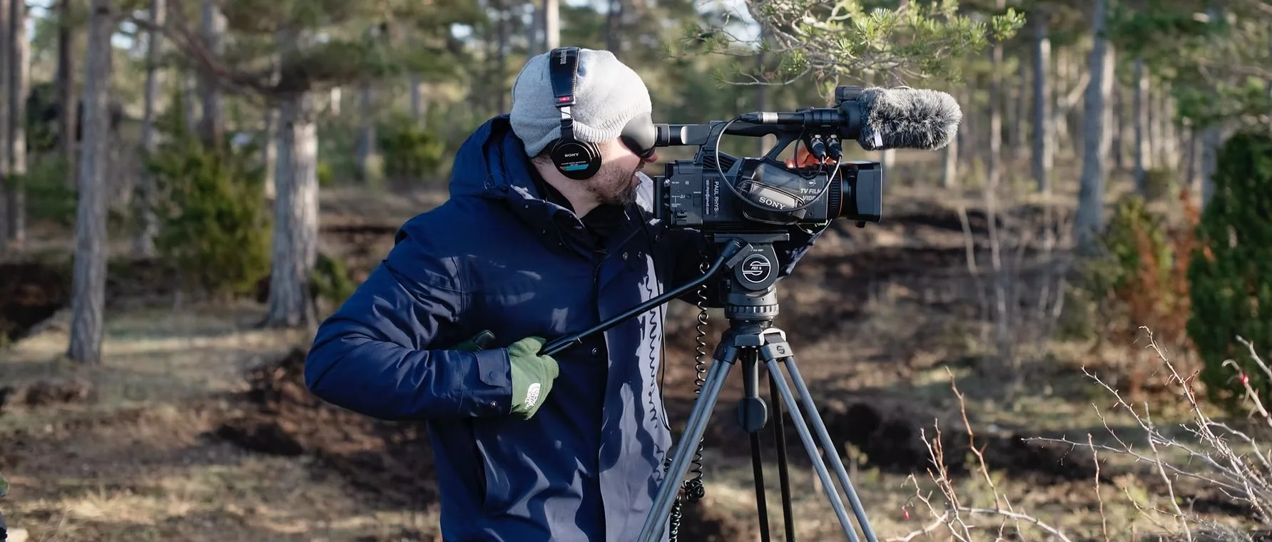 Paul Rhys filming in the forest