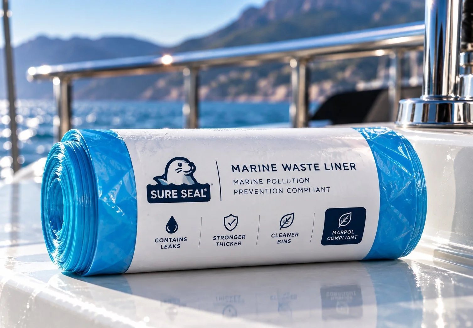 Sure Seal Marine waste liner roll on a yacht deck