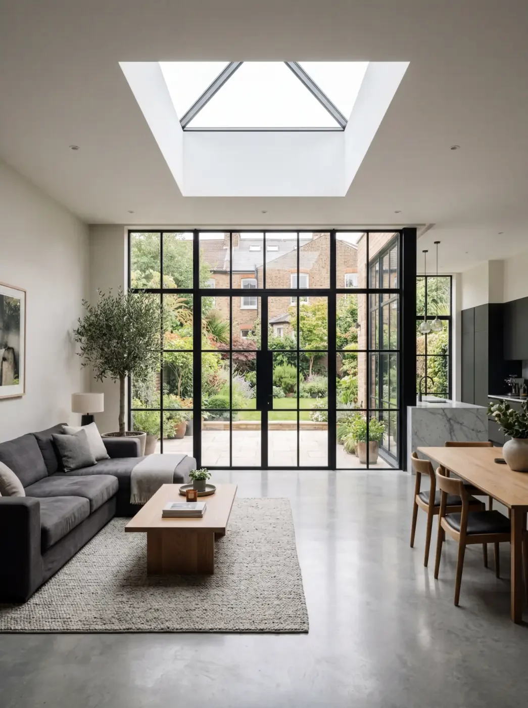Steel-look glazed living space