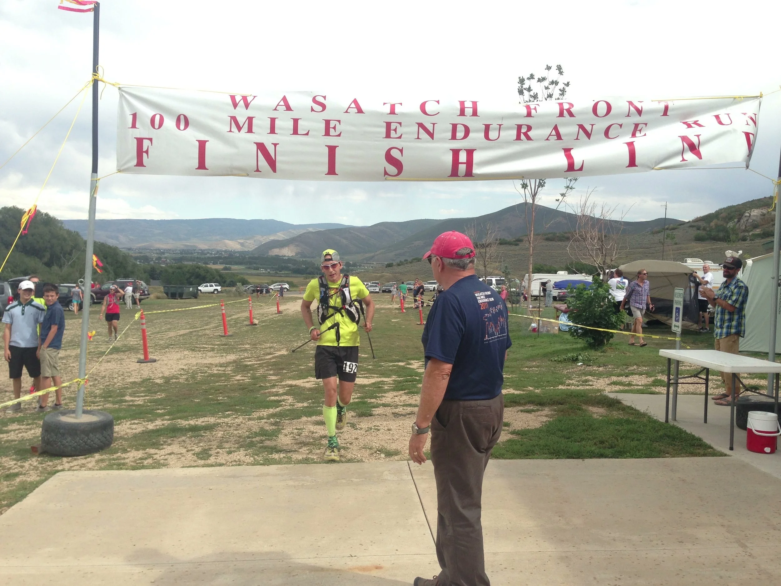 Johnny crossing the Wasatch 100 finish